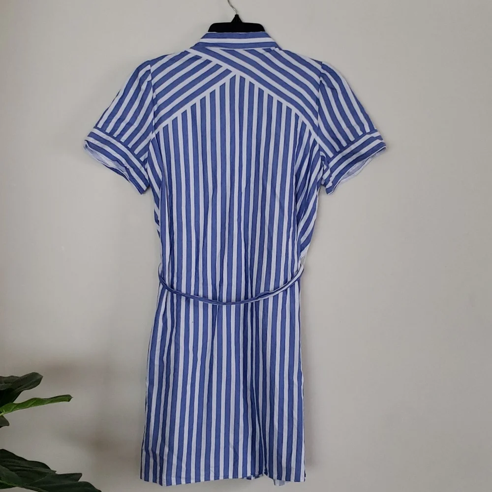 Loft blue and white button down waist tie short sleeve shirt dress. Sz Medium - Picture 9 of 9